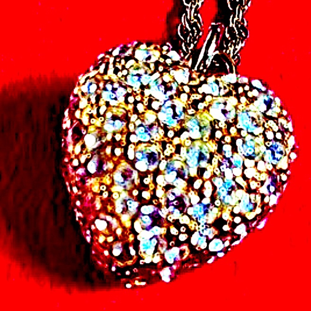Ciner Gold Tone Pave Rhinestone Heart Pendant Necklace